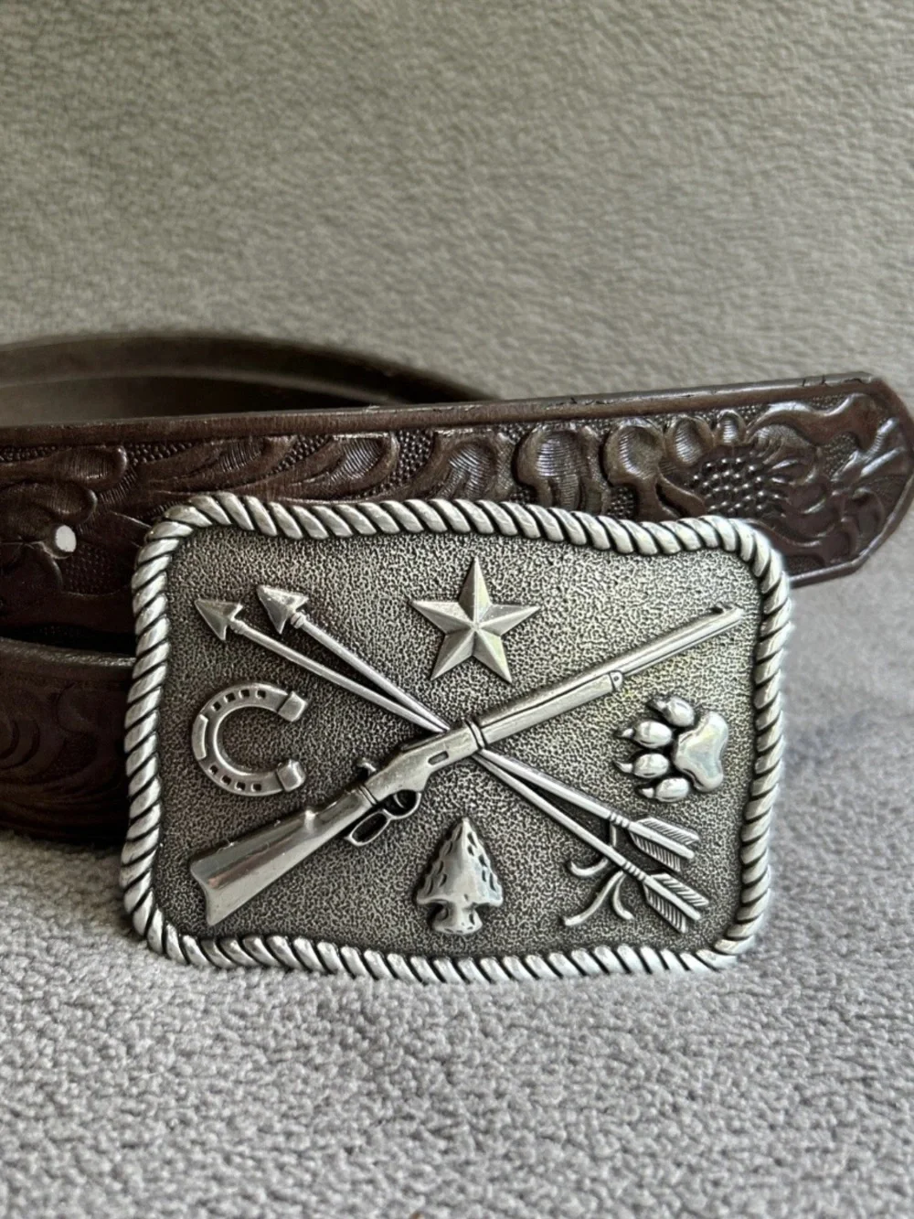Tony Lama Kid’s Cowboys & Indians Belt Dark Brown Tooled Leather & Buckle 28
